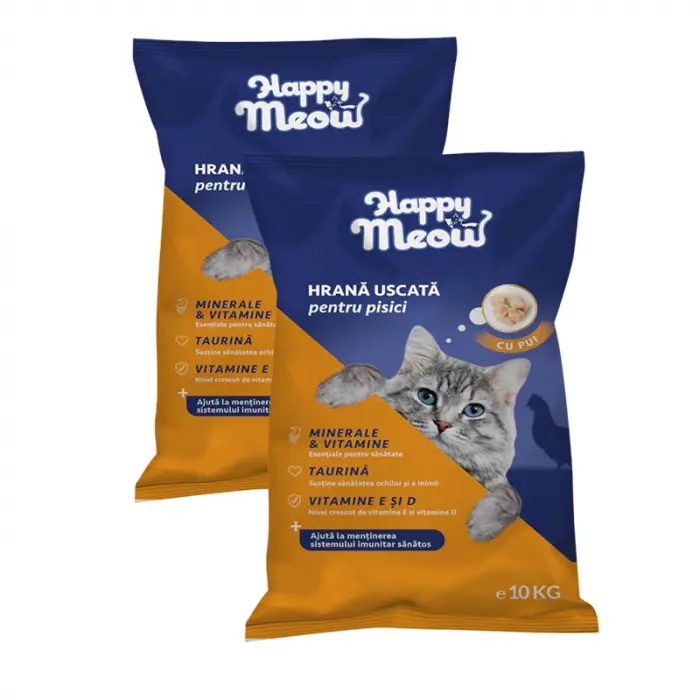 Oferta 2 saci x 10 kg Hrana uscata pentru pisici Happy Meow cu pui