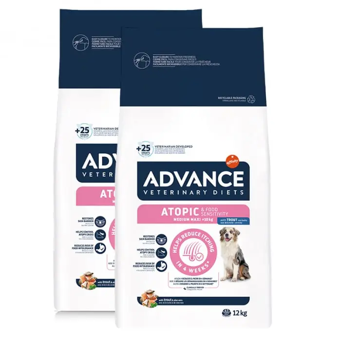 Oferta 2 saci x 12 kg Hrana pentru caini Advance Veterinary Diets Atopic Derma Care cu pastrav 12 kg