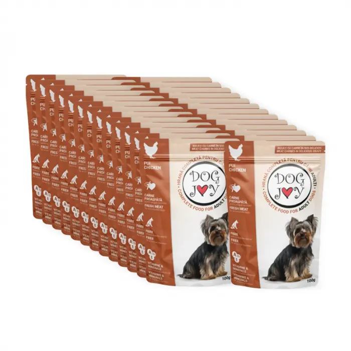 Set 24 buc x Hrana umeda pentru caini Dog Joy Adult cu pui 100 gr