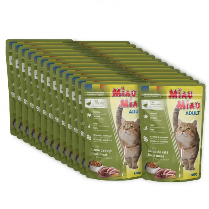 Set 24 buc x Hrana umeda pentru pisici Miau Miau cu rata in sos 100 gr
