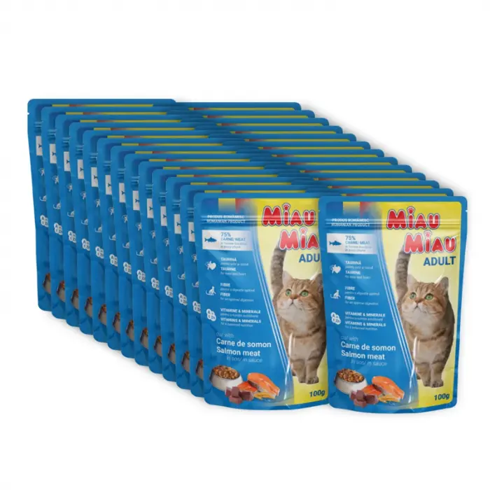 Set 24 buc x Hrana umeda pentru pisici Miau Miau cu somon in sos 100 gr