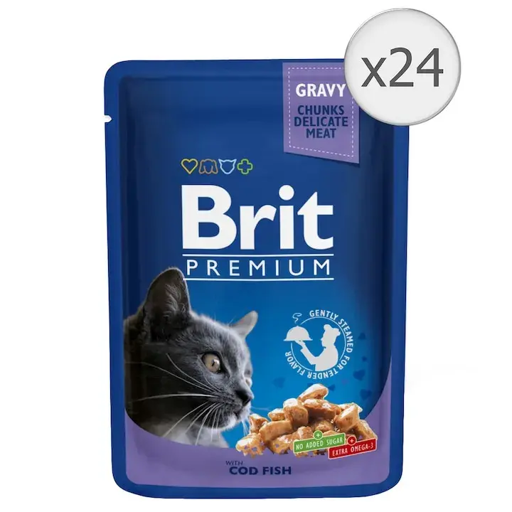 Set 24 buc x 100 gr Hrana umeda pentru pisici Brit Premium cu cod alb