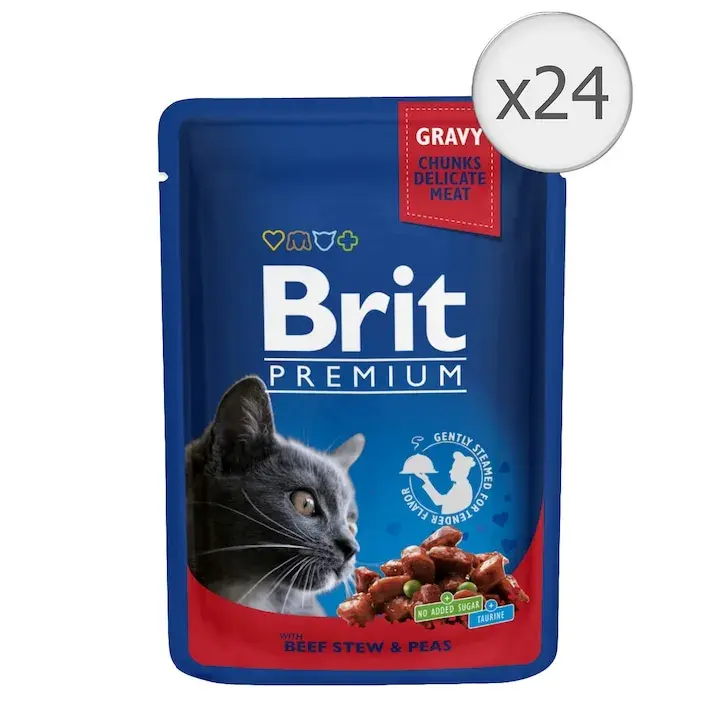 Set 24 buc x 100 gr Hrana umeda pentru pisici Brit Premium cu vita  mazare