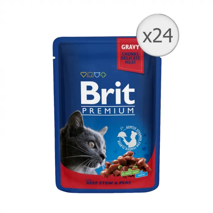 Set 24 buc x 100 gr Hrana umeda pentru pisici Brit cu vita mazare
