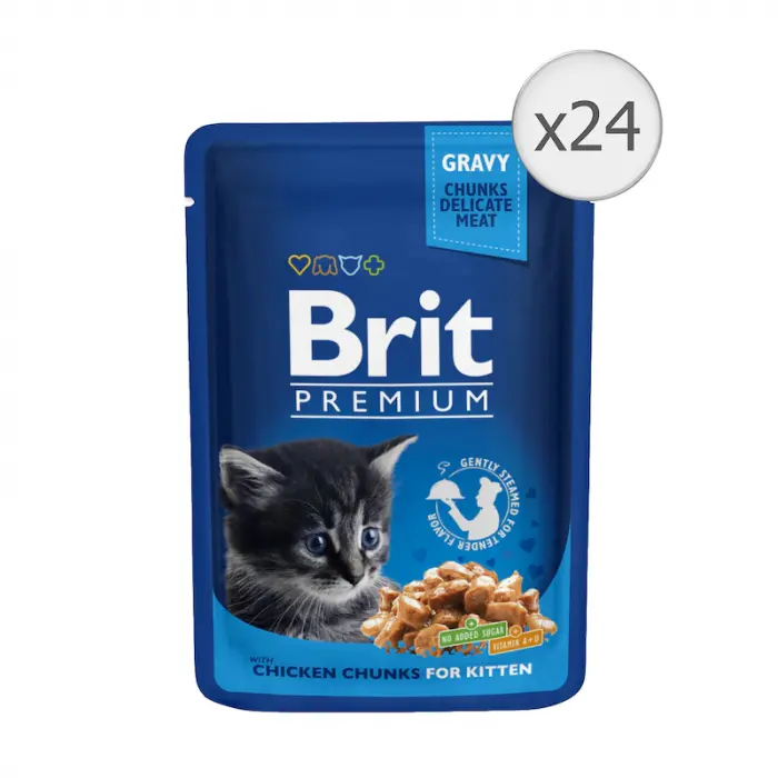 Set 24 buc x 100 gr Hrana umeda pentru pisici Brit Junior cu pui