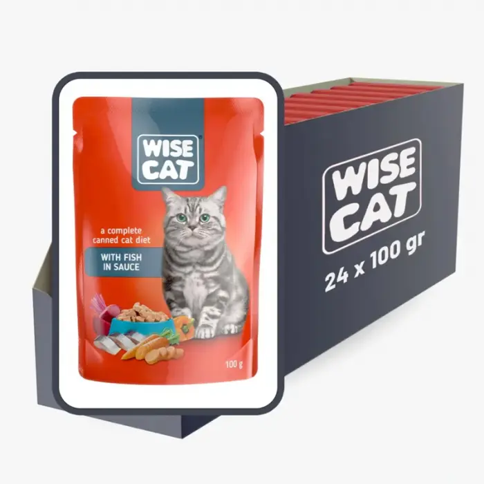 Set 24 buc x 100 gr Hrana umeda pentru pisici Wise cu peste