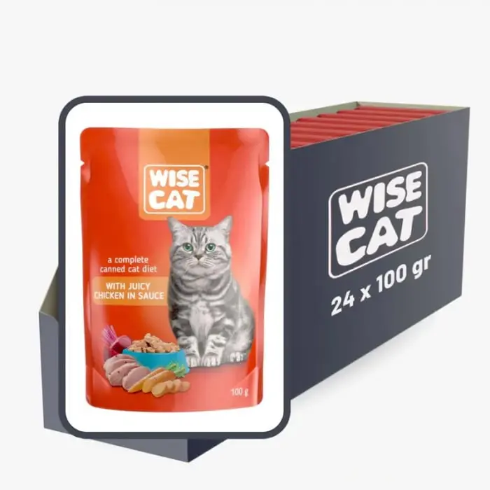 Set 24 buc x 100 gr Hrana umeda pentru pisici Wise cu pui in sos