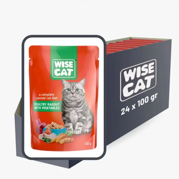 Set 24 buc x 100 gr Hrana umeda pentru pisici Wise cu tocana de pui  legume