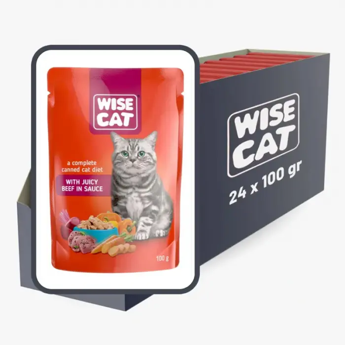 Set 24 buc x 100 gr Hrana umeda pentru pisici Wise cu vita