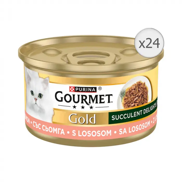 Set 24 buc x 85 gr Hrana umeda pentru pisici Gourmet Gold Succulent Delights cu somon