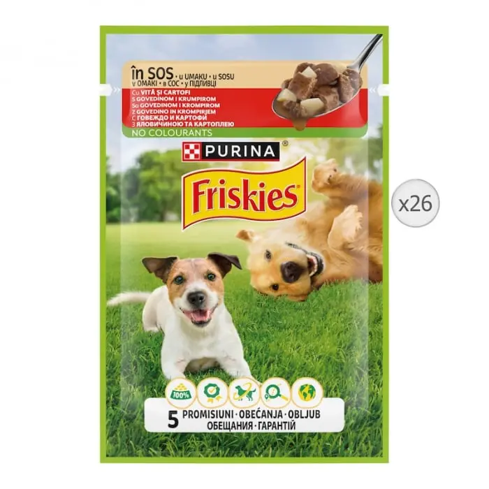 Set 26 buc x 85 gr Hrana umeda pentru caini Friskies Adult cu vita cartofi