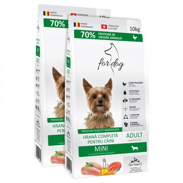 Oferta 2 saci x 10 kg Hrana uscata pentru caini 4Dog Mini Adult cu pui