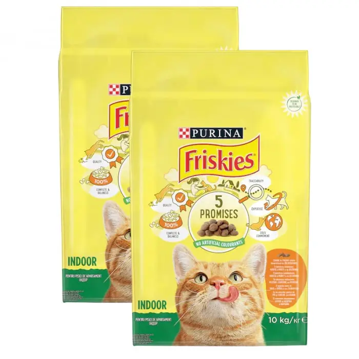 Oferta 2 saci x 10 kg Hrana uscata pentru pisici Friskie Indoor cu pui legume