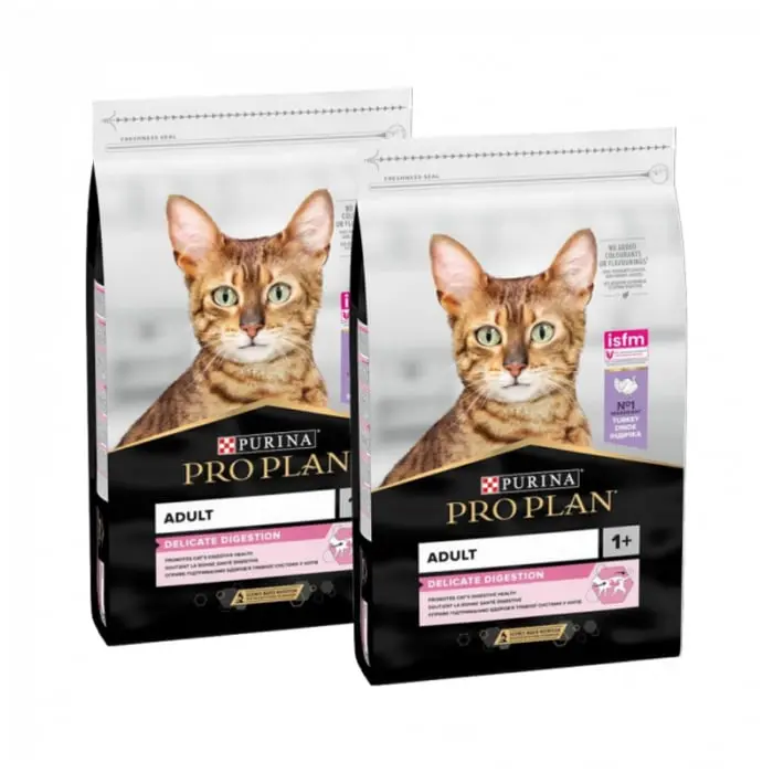 Oferta 2 saci x 10 kg  Hrana uscata pentru pisici Pro Plan Adult Delicate cu curcan