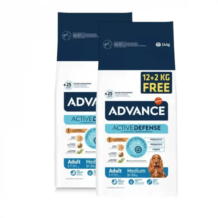 Oferta 2 saci x Hrana uscata pentru caini Advance Medium Adult 12 + 2 kg GRATIS