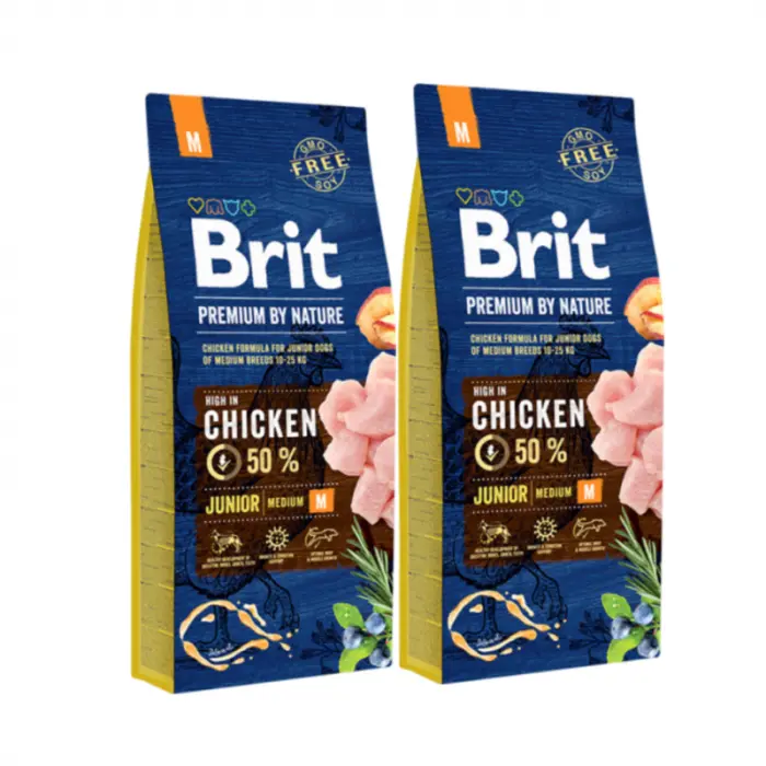 Oferta 2 saci x 15 kg Hrana uscata pentru caini Brit Premium Junior M