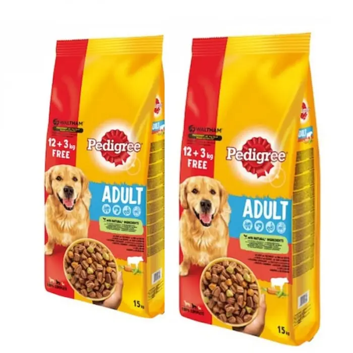 Oferta 2 saci x Hrana uscata pentru caini Pedigree Adult cu vita legume 12+3 kg GRATIS