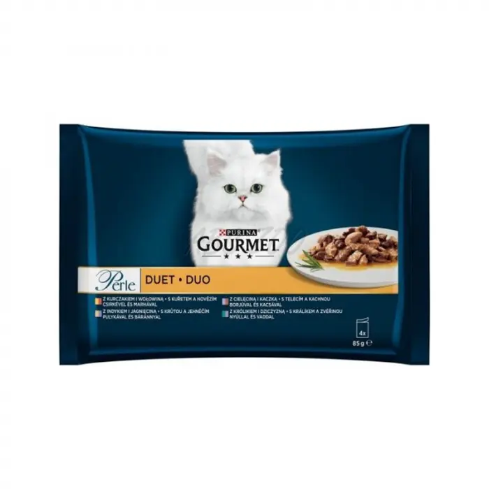 Set 4 buc x 85 gr Hrana umeda pentru pisici Gourmet Perle cu miel, pui, vitel  iepure