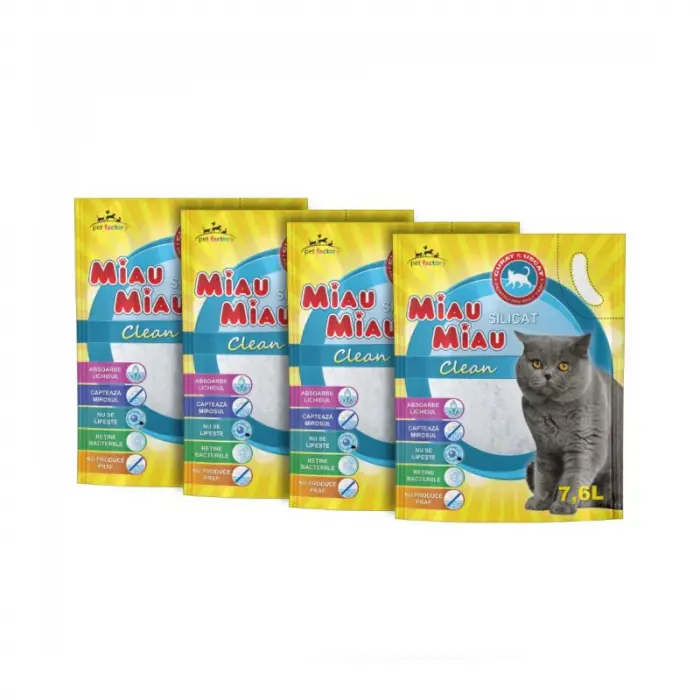 Set 4 buc x Asternut igienic pentru pisici Miau Miau Silicat Clean 7,6 L