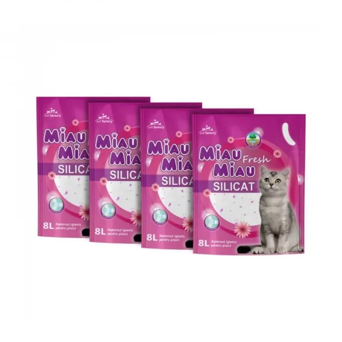 Set 4 buc X Asternut igienic pentru pisici Miau Miau Silicat Fresh 8L