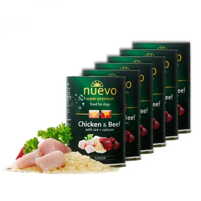 Set 6 buc x 400 gr Conserve pentru caini Nuevo Junior cu pui  vita