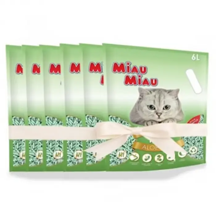Set 6 Buc X Asternut igienic pentru pisici Miau Miau Tofu Aloe Vera 6L