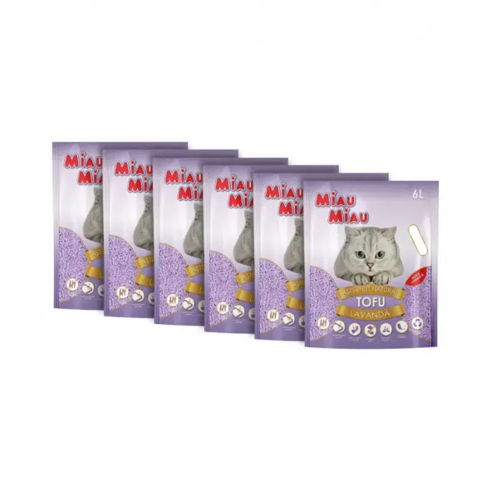 Set 6 buc X Asternut igienic pentru pisici Miau Miau Tofu Lavanda 6L