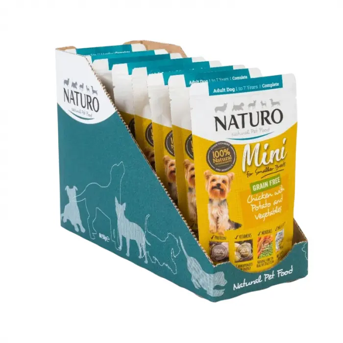 Set 8 buc x 150 gr Hrana umeda pentru caini Naturo Mini Adult cu pui