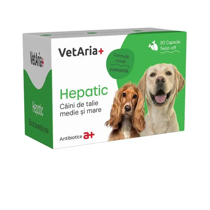 Suplimente VetAria+ Hepatic pentru caini de talie medie  mare 30 capsule