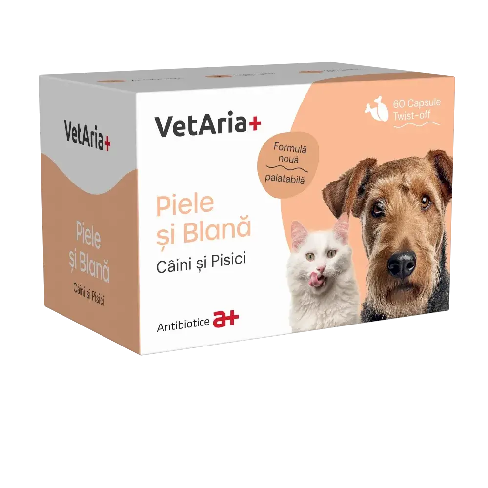 Suplimente VetAria+ Piele  Blana pentru caini  pisici 60 caps