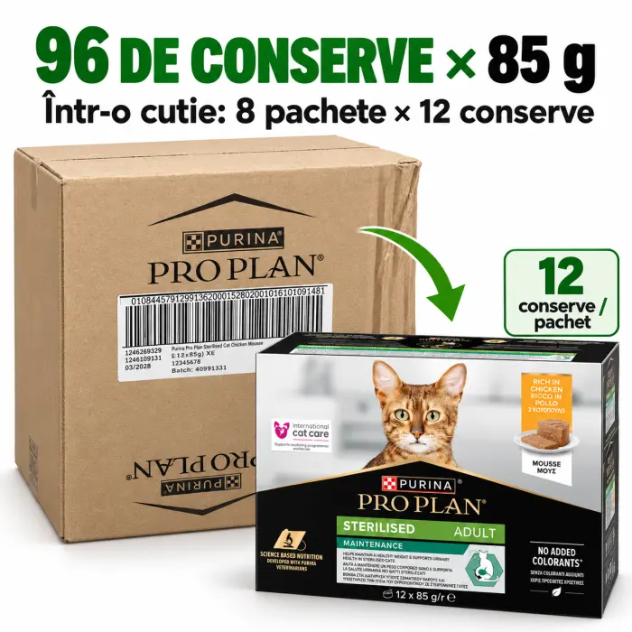 Pachet 96 buc x 85 gr Hrana umeda pentru pisici Pro Plan Adult Sterilised Mousse cu pui