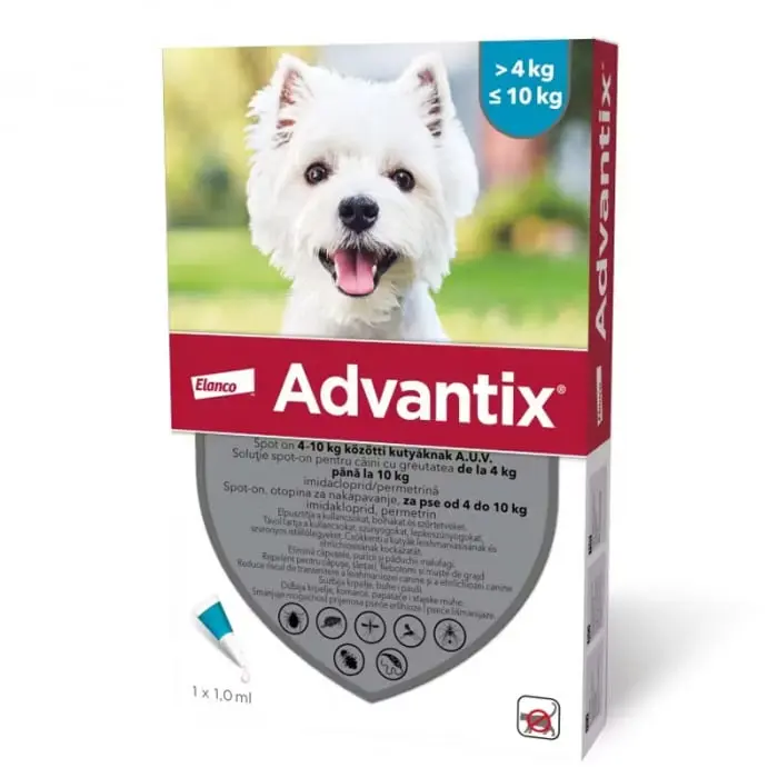 Pipeta antiparazitara Advantix pentru caini  4 kg - ,  10 kg ( 1 pipeta )