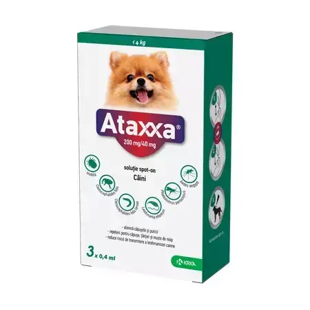 Pipeta antiparazitara pentru caini  4 kg Ataxxa ( 1 pipeta )