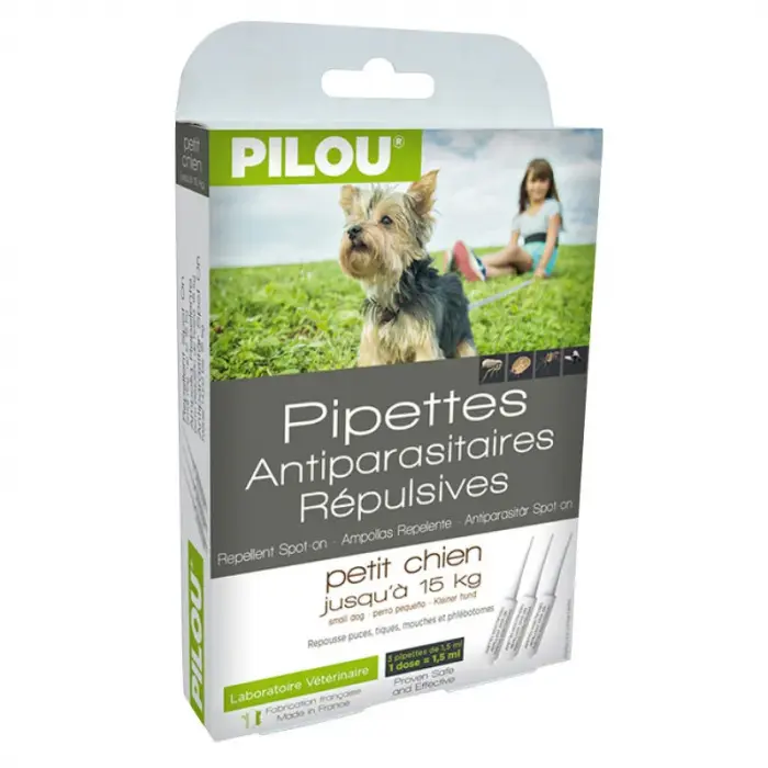 Pipeta antiparazitara Pilou pentru caini de talie mica 3 x 1,5 ml