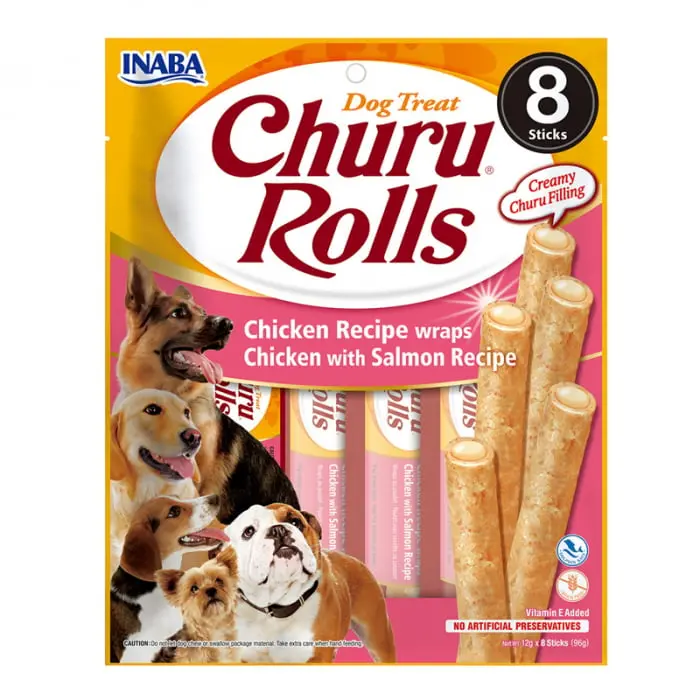 Recompense pentru caini Churu Rolls cu pui somon 8 buc x 12 gr