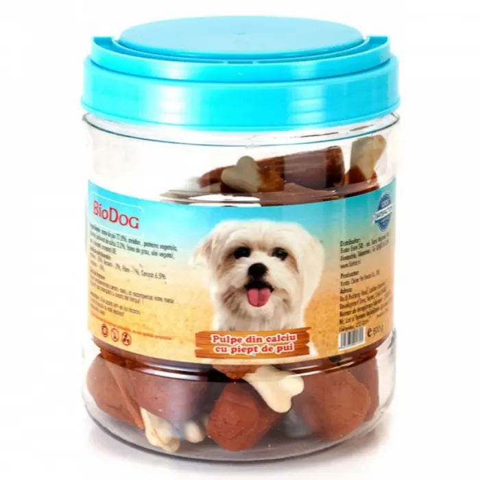 Recompense pentru caini Biodog Snack pulpite din calciu cu piept de pui 500 gr