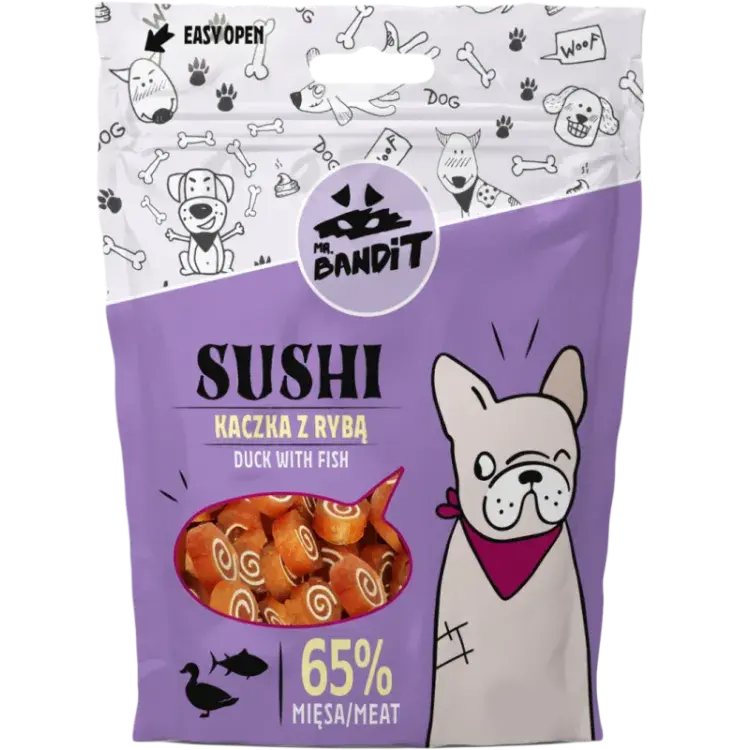 Recompense pentru caini Mr. Bandit Sushi cu rata peste 80 gr