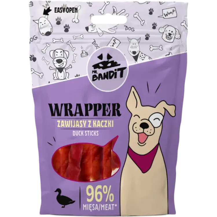 Recompense pentru caini Mr. Bandit Wrapper Sticks cu rata 80 gr