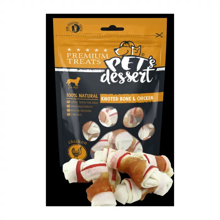 Recompense pentru caini Pet s Desert Knoted Bone  Chicken 80 gr