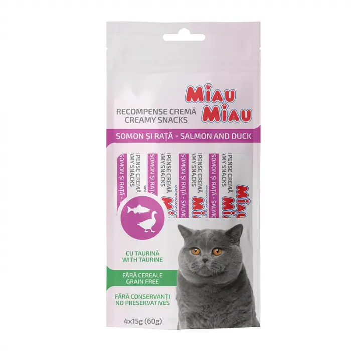 Recompense pentru pisici Miau Miau Creamy Snacks cu somon  rata 4 buc x 15 gr