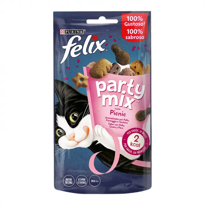 Recompense pentru pisici Felix Party Mix Picnic cu pui, branza  curcan 60 gr