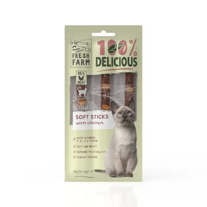 Recompense pentru pisici Fresh Farm Soft Sticks cu pui 3 x 5 gr