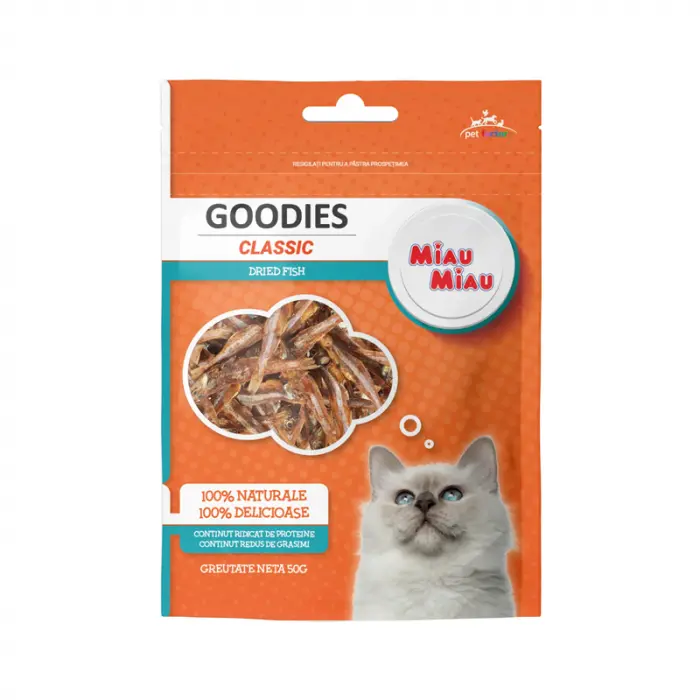 Recompense pentru pisici Goodies Classic Dried Fish cu ansoa 50 gr