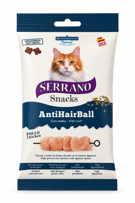 Recompense pentru pisici Serrano Snacks Anti-Hairball cu pui 50 gr