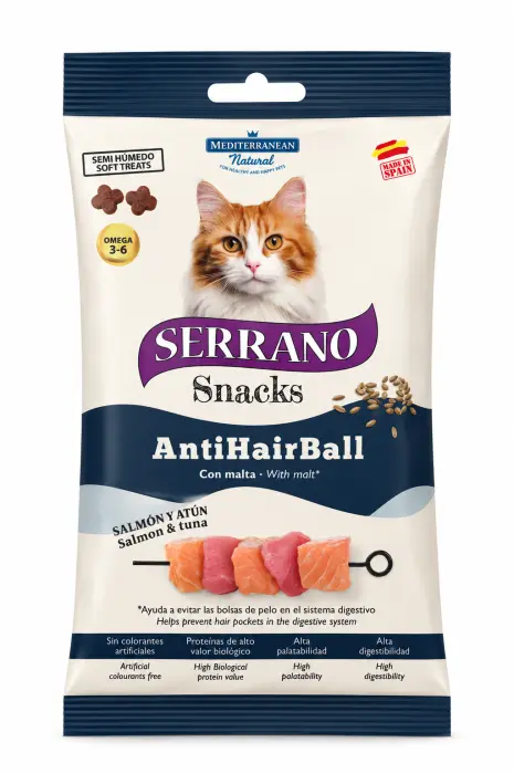 Recompense pentru pisici Serrano Sticks Anti-Hairball cu somon  ton 50 gr