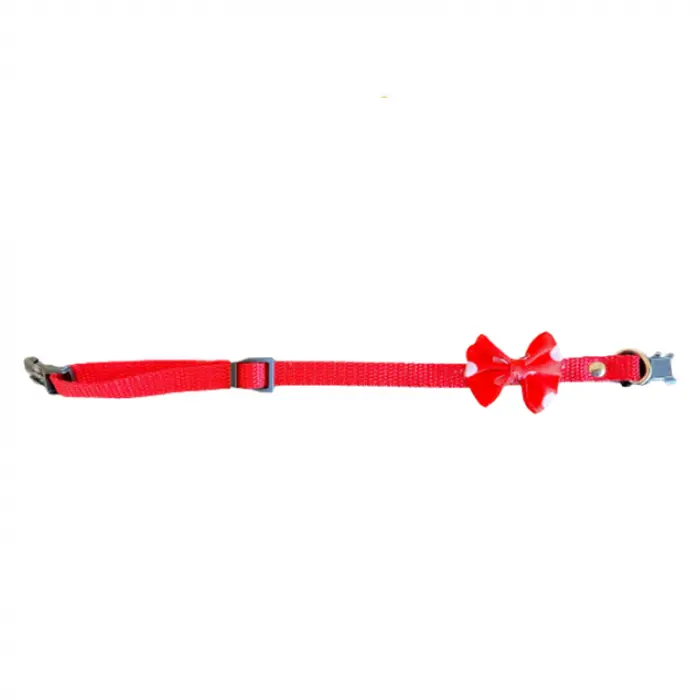 Zgarda reglabila din chinga rosie 10 mm X 37 cm cu funda