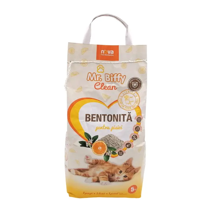 Asternut igienic pentru pisici Mr. Biffy, Bentonita naturala, Portocale, 5kg