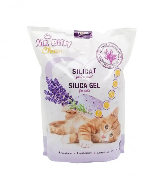 Asternut igienic pentru pisici Mr. Biffy, Silicat, Lavanda, 3.6L