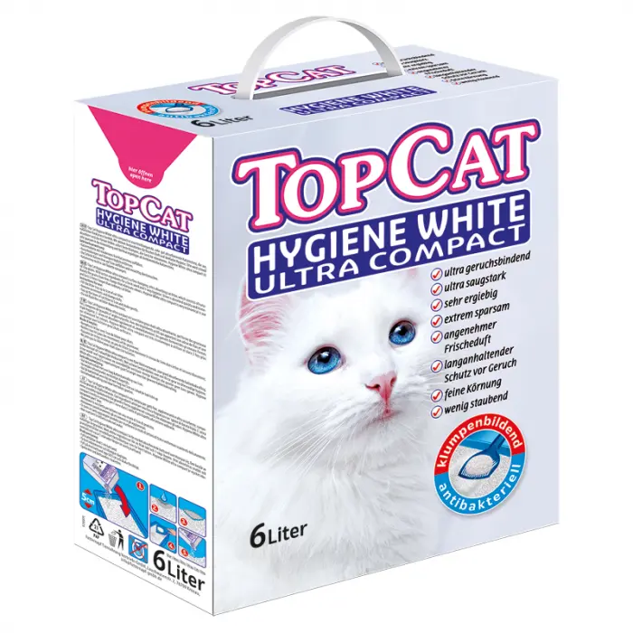 Asternut igienic pentru pisici TopCat Hygiene White Ultra Compact, Bentonita, 6L