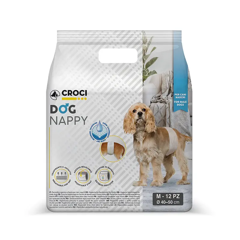 Banda incontineta urinara pentru caini Croci Dog Nappy M, Mascul, 40-50 cm, 12 bucati